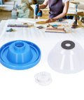 Super Handy Large Capacity Dust Collector for Electric Drills, blue and white bowl-shaped design with attachment and brush for easy use.