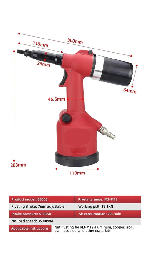 Rivet Nut Gun Kit Set Hydraulic Pneumatic Riveter For M3 To M12 Automatic Rivnut Tool Air Riveting Machine Heavy Duty image