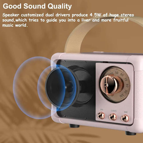 Retro Bluetooth Speaker Portable Wireless Speaker With Crystal Clear Stereo Sound And Rich Bass Pink Color close-up with dials