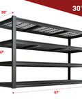 Industrial 67 Inch Wide Heavy Duty Garage Shelving Unit With 3500 Lbs Capacity 30 Inch Deep Adjustable Steel Shelves For Basement Kitchen And Warehouse Storage One Piece Design Built Tough Workhorse For Any Space, 67x30x67 in black steel shelf