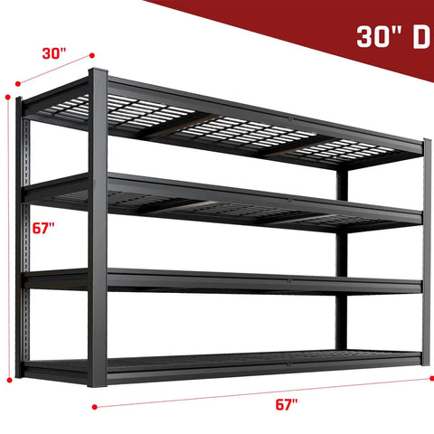 Industrial 67 Inch Wide Heavy Duty Garage Shelving Unit With 3500 Lbs Capacity 30 Inch Deep Adjustable Steel Shelves For Basement Kitchen And Warehouse Storage One Piece Design Built Tough Workhorse For Any Space, 67x30x67 in black steel shelf