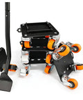 Super Heavy Duty Furniture Mover Dollies That Spin 360 Degrees Easy With Pry Bar And Heightening Pads for moving stacked units.