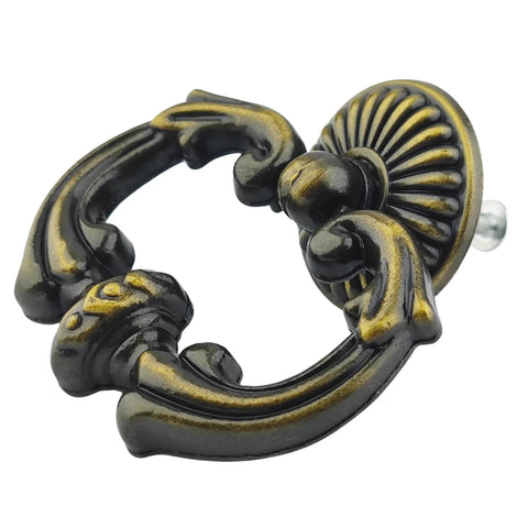 Pack Of 4 Large Drop Cabinet Pulls Two And A Half Inch Ring Dresser Knobs Vintage Style Dark Antique Brass Hardware, side view