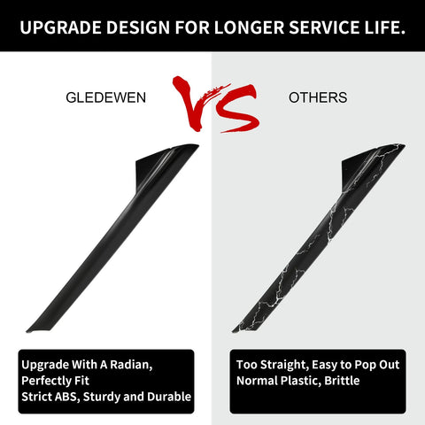 Windshield A-pillar trim molding set for Ford Explorer (2011–2019): left GLEDEWEN black ABS; right others with white-veined pattern.