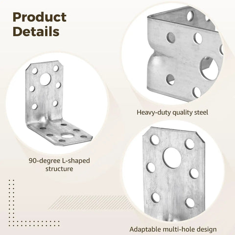 Heavy Duty 50 Pack L Shaped Corner Brackets 2.2X2.2X1.4 Inch Steel 90 Degree Angle Supports Multi Hole Design For Furniture Woodworking And Shelf Bracing Tough As Nails Builds showing 90-degree L-shaped structure and multi-hole design.