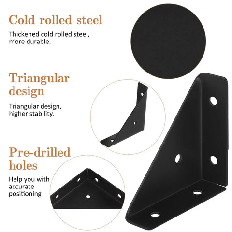 Heavy Duty Triangle Corner Brackets 10 Pack for Furniture and Cabinets with Pre Drilled Holes Right Angle Shelf Supports, design details