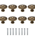 Vintage Bronze Cabinet Knobs Set For Dresser And Cupboard, 8 rustic round drawer pulls with screws, 1.22 inch diameter, 0.98 inch height