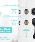 Diagram showing installation steps for Double Front Door Handle Set With Knobs Matte Black Finish Keyed Handle And Dummy Front Door Lock Ideal For Double Doors Front Or Office Doors Easy Install And Secure Entry.