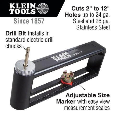 Go-To Adjustable Hole Cutter 2 To 12 Inch for sheet metal cuts 24 gauge steel and 26 gauge stainless with built-in scale.