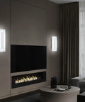 Modern Dope LED Wall Sconce Set In Chrome With Frosted Acrylic Warm White Light 6000K in living room above fireplace
