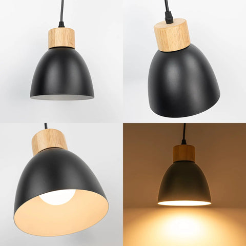 Kiven Instant Light Conversion Kit for 4/5/6inch Hole,Metal Farmhouse Lighting Recessed Can Light Conversion Kit to Pendant with E26 Screw-in Adapter for Kitchen Island Hallway Black TB1649 2Pcs, featuring a black metal shade and wooden accent.