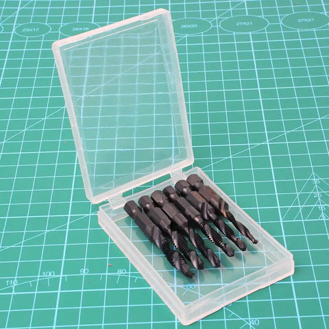 Six Pack Drill Tap Bit Set With Black Nitride Coating For Power Drills And Drivers Includes SAE Sizes 6 32 NC in open plastic case
