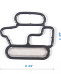 Honda Accord 2.4L L4 Solenoid Valve Gasket Kit For 2008 2009 2010 2011 2012 VTEC Spool Valve Gasket Set Top Notch Rubber Replacement For 15815R41L01 946430 VVS906 showing black rubber gasket with mesh filter and measurements in inches