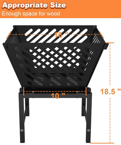 Portable 17 Inch Outdoor Fire Pit With Storage Bag For Camping, Patio, Picnic And Backyard BBQ, 360 Degree Airflow, Trapezoid Design