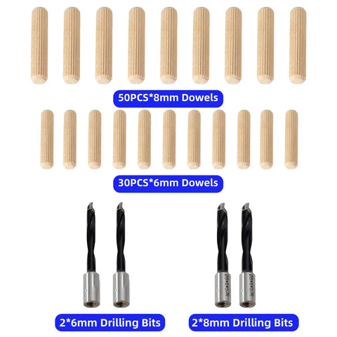 Dual Spindle Dowel Jointer With Adjustable Tilt Fence For Precise Wood Joints, Includes 8mm And 6mm Bits, 80 Wooden Dowels