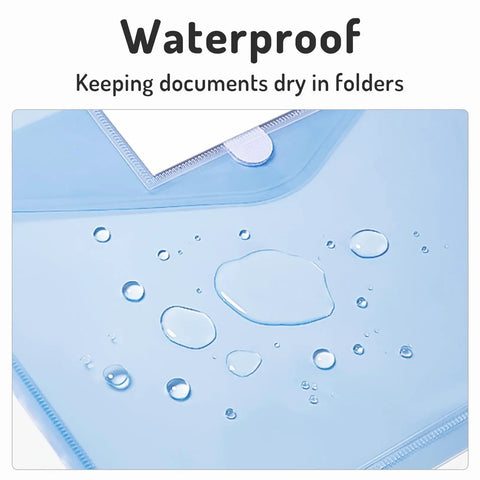 10 Pack Heavyweight Binder Pockets With Tight Closures Side Loading For 3 Ring Binders shown waterproof with water droplets
