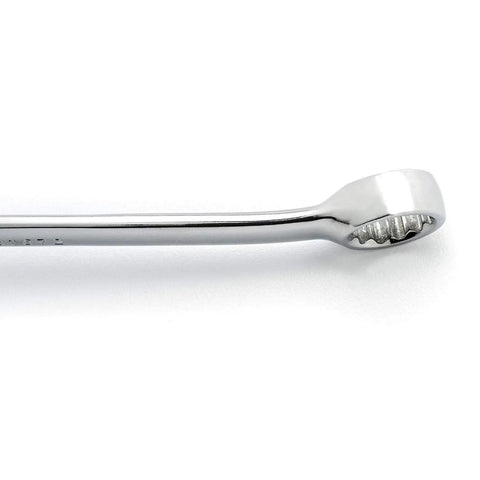 Close-up of a wrench from the 15 Piece Long Pattern SAE Wrench Set with Tool Roll, featuring 12 point off corner load head.
