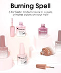 Jelly Gel Nail Polish Set Of 6 Colors In Nude Pink Sheer Tones bottles on white pedestals for Neutral Skin Transparent Soak Off UV Gel