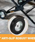 Portable Table Saw Stand With Rock Solid Folding Frame Roll It Around Shop Or Job Site On Grippy Eight Inch Wheels Supports 330 Pounds showing 8 inch anti-slip robust wheel.