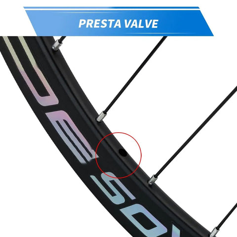 Close-up of Fixed Gear Wheelset 700C Aluminum Alloy Rims 40mm 60mm Track Style with Presta Valve hole detail