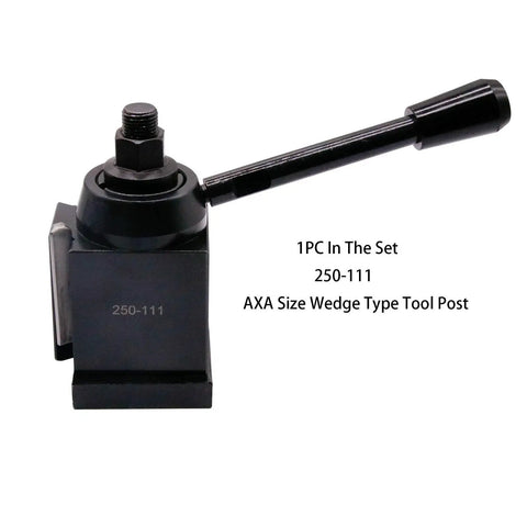 11 Piece Wedge Type Quick Change Lathe Tool Post Set 6 To 12 Inch Swing, image of 250-111 wedge post, metal design.