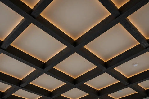 Pro Grade Black Bogwood Reactive Water Based Interior Wood Stain In A Heavy Duty 55 Gallon Drum used in ceiling design.