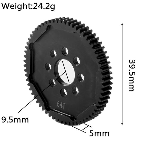 Rc Car Metal Spur Gear 64T For Tamiya TT02 High Speed Gear Set TAM54500 Replacement Part, black hardened steel, dimensions