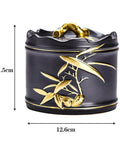 Heavy Duty Ceramic Coffee Canister With Locking Airtight Lid, 11.5cm x 12.6cm, features gold bamboo design.