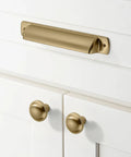Champagne Bronze Kitchen Cabinet Handles 5 Inch 128mm 20 Pack Boss Grade Warm Brass Gold Cupboard Drawer Pulls on white cabinet