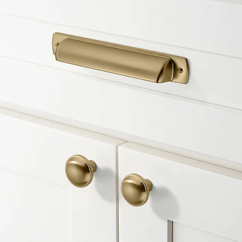 Champagne Bronze Kitchen Cabinet Handles 5 Inch 128mm 20 Pack Boss Grade Warm Brass Gold Cupboard Drawer Pulls on white cabinet