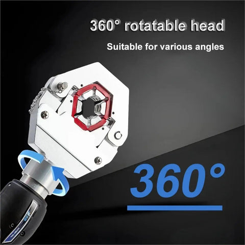 Electric Rechargeable Hydraulic Crimping Pliers EP-7842 Portable Pipe Flaring Tool showing 360° rotatable head for various angles.