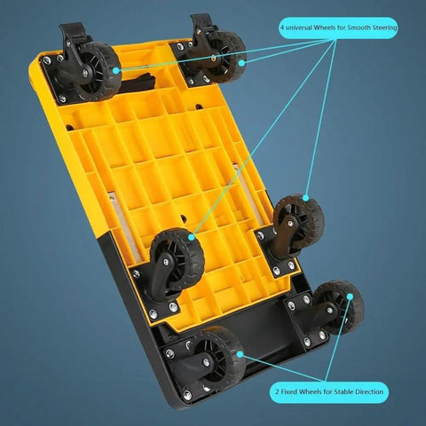 Beast Heavy Duty Folding Platform Cart For Moving Heavy Loads At Home Or Office Portable Cargo Trolley underside with 4 swivel and 2 fixed wheels