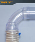 4 Inch ID 90 Degree Dust Collection Elbow With Built In Coupler And Bonus Splice For 4 Inch ID Dust Hose Connector Clear Ideal For Quick And Easy Secure Piping Adapters And Fittings in use, side view