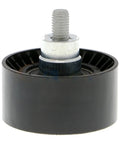 High-Style Accessory Drive Belt Idler Pulley for BMW X4 Models 2015-2021 top view showing black plastic pulley and metal bolt.
