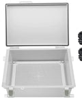 Open Rugged IP67 Waterproof Junction Box With Hinged Cover, Stainless Steel Buckle Enclosure, Grey 350x250x150 mm, includes cable glands