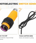 Dope Through Beam M18 Photoelectric Sensor Kit 2 Pack, 10-30V DC, 5 Meter Detection Range, NPN NC Output, yellow housing, wires