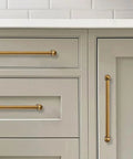 Heavy Duty Zinc Alloy Cabinet Pulls Built To Last Featuring Smooth Operation Antique Brass Hardware on drawers.
