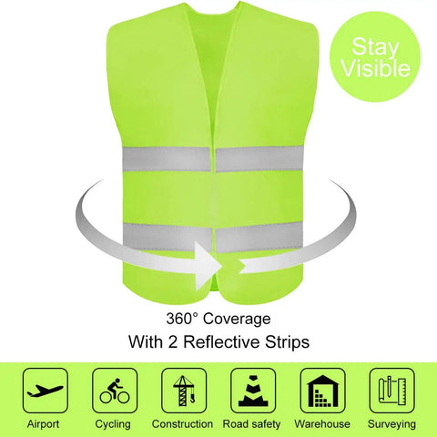High Visibility Safety Vest For Construction, Traffic, Running, Surveyors And Security Guards, Breathable Neon Yellow Mesh With Two Reflective Strips