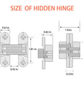 Diagram of 4 Pack Hidden Hinges For Cabinet Doors Zinc Alloy Invisible Hinge 180 Degree Swing Hidden Door Hardware dimensions.