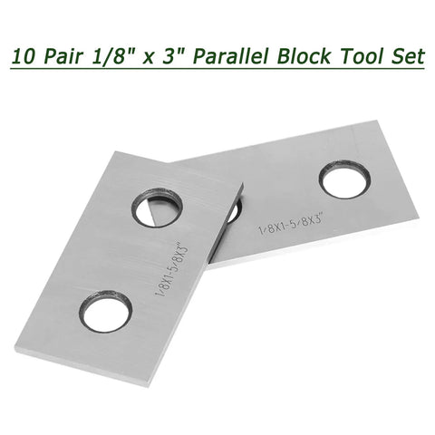 Heavy Duty Machinist Parallel Block Set, Ten Pairs Of Precision Parallels, One Eighth Inch Thick By Three Inches Long, Alloy Steel With 0.0002 Inch Tolerance, Works From Half Inch To One And Five Eighths Inch For Tight, Accurate Setups