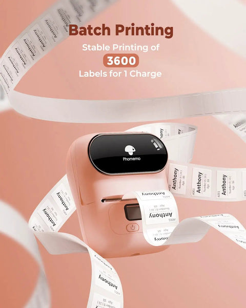 Super Duper Cool M110 Wireless Bluetooth Label Printer, Go To Baby Pink Portable Address Label Maker with printed labels.