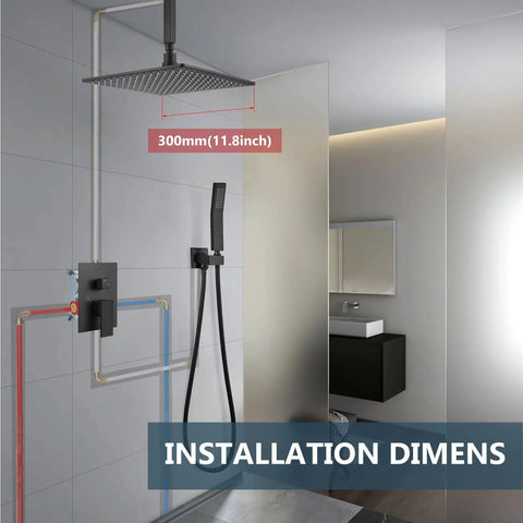 Top Shelf Ceiling Shower Faucet Set Featuring Handheld Sprayer And 12 Inch Led Rainfall Head Slick Matte Black Finish Solid Stainless Steel Build With Brass Valve For Heavy Duty Bathroom Upgrades