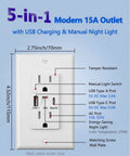 Kick Messy Cords To The Curb This Solid 5in1 Wall Outlet Boasts Built In Night Light Dual Usb A And C Ports 15A Socket Manual Switch.