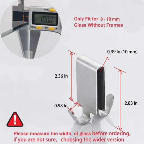 Double Hooks For Glass Shower Door Over The Bathroom Glass Wall 0.31-0.39 Inch Brushed Stainless Steel 304 dimensions diagram