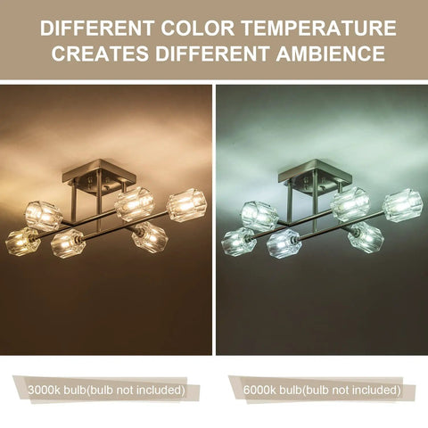 Modern Six Light Twenty Four Inch Brushed Nickel Sputnik Semi Flush Mount Ceiling Light Fixture Industrial Chandelier Bringing Cool Urban Contemporary Vintage Rustic Farmhouse Vibes To Kitchen Over Sink Living Dining Room Bedroom Foyer