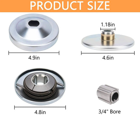 30 Series Torque Converter Kit components showing sizes and 3/4" bore for Go Karts and Mini Bikes, Three Quarter Inch Bore Clutch Driver Pulley.