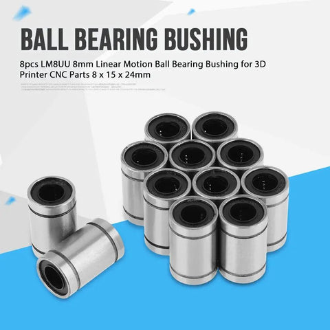 Linear Bearings Set 8x15x24mm Double Sealed For Rock Solid Motion In 3D Printers And CNC Routers 12 Piece Pack 8mm Inner Diameter Ball Bearings Protect Dust And Debris. LM8UU 8x15x24mm steel linear ball bearings for 3D printer and CNC motion
