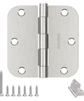 Super Handy 42 Pack Of Brushed Nickel Interior Door Hinges Measuring 3.5 Inches With Rounded Corners Made From Solid Flat Iron And Including Loads Of Screws For Quick And Simple Home Installations shown with screws.