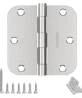 Brushed Nickel Door Hinges 30 Pack For Interior Doors, Three And A Half Inch Hinges With Five Eighth Inch Radius, Six Holes, Includes Screws
