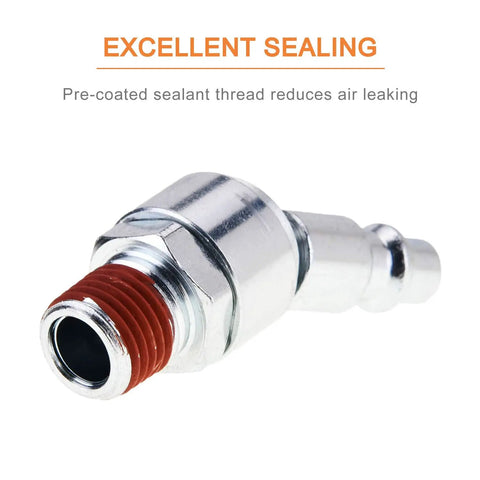 Six Pack 1 Quarter Inch Swivel Air Fittings With 360 Degree Rotatable Quick Connect For Air Tools And Compressors MNPT Male Plug Hose Connectors Pro Grade No Kink And Wrist Friendly, zinc-plated steel fitting with pre-coated sealant thread